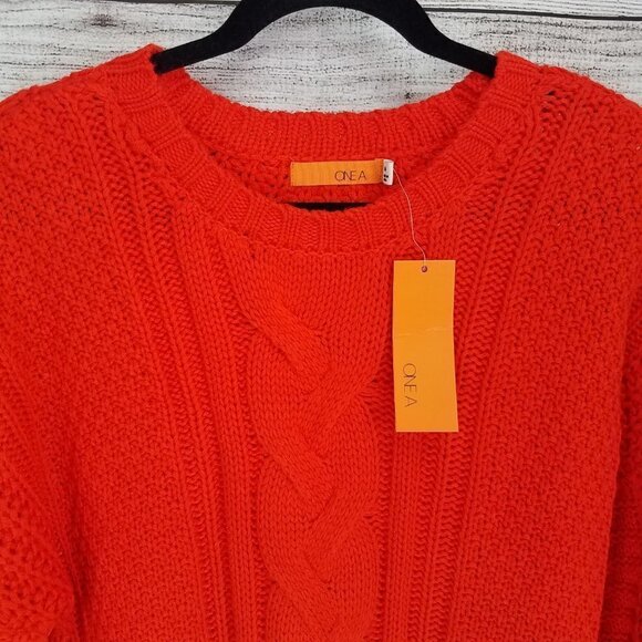NEW One A Crew Neck Pullover Sweater Cable knit Long Raglan Sleeves NWT $78 - Picture 4 of 10